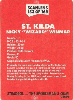1989 Scanlens VFL #153 Nicky Winmar Back